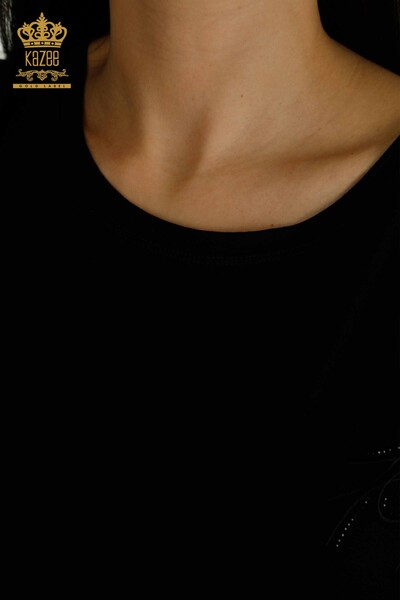 Toptan Kadın Bluz Kısa Kol Siyah - 79302 | KAZEE - Thumbnail