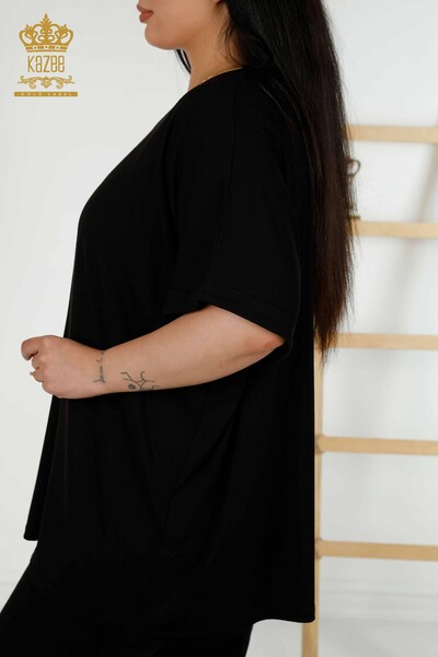 Toptan Kadın Bluz Kısa Kol Siyah - 79323 | KAZEE - Thumbnail