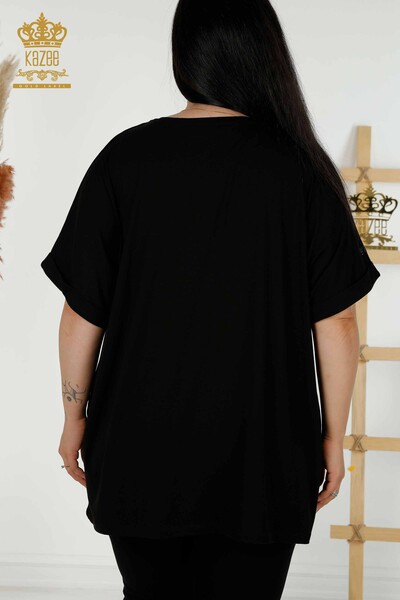 Toptan Kadın Bluz Kısa Kol Siyah - 79323 | KAZEE - Thumbnail