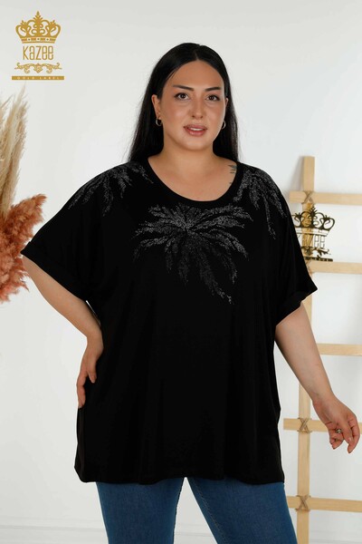 Toptan Kadın Bluz Kısa Kol Siyah - 79324 | KAZEE - Thumbnail
