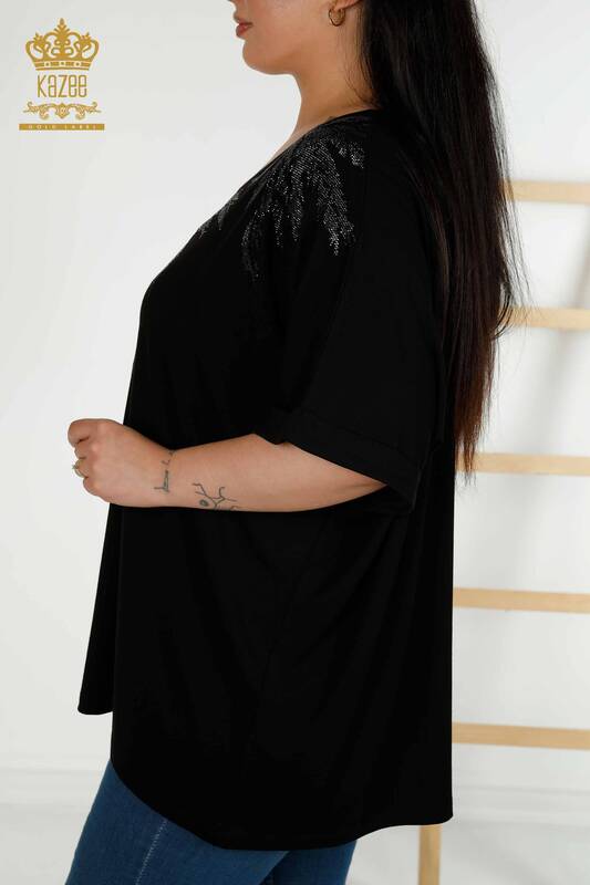 Toptan Kadın Bluz Kısa Kol Siyah - 79324 | KAZEE