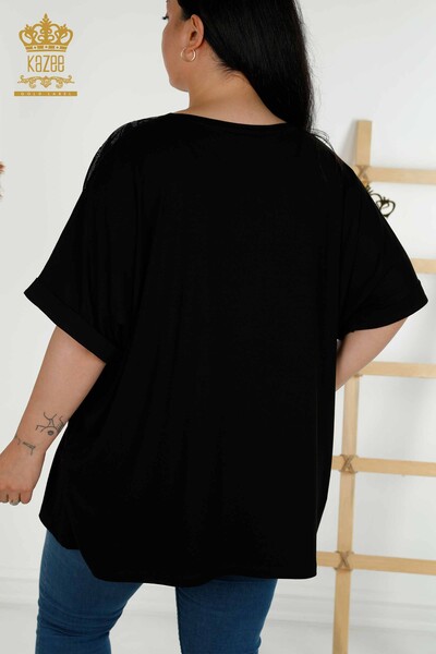 Toptan Kadın Bluz Kısa Kol Siyah - 79324 | KAZEE - Thumbnail