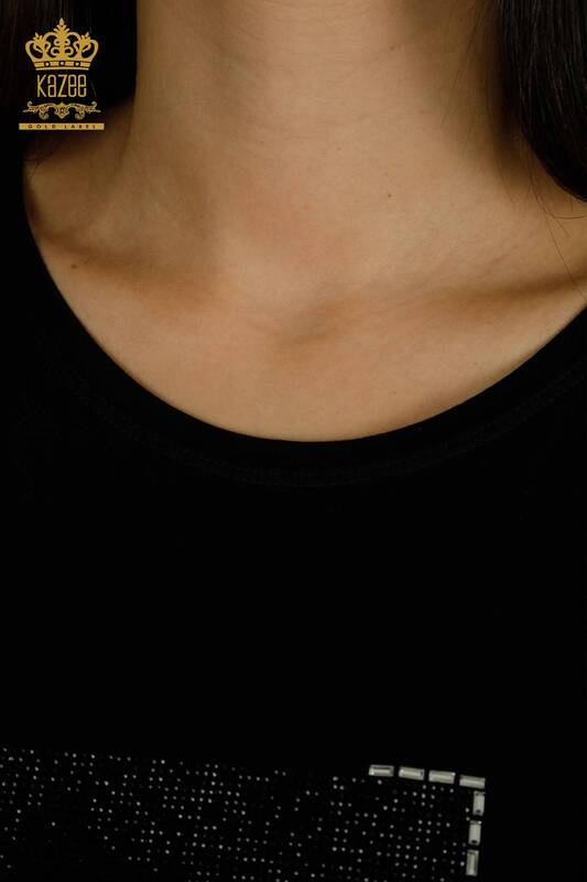 Toptan Kadın Bluz Kısa Kol Siyah - 79349 | KAZEE