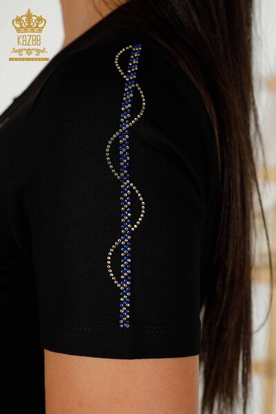 Toptan Kadın Bluz Kısa Kol Siyah - 79368 | KAZEE - Thumbnail
