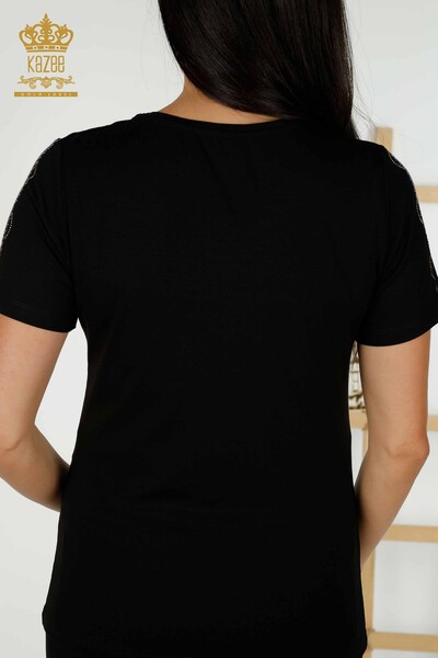 Toptan Kadın Bluz Kısa Kol Siyah - 79368 | KAZEE - Thumbnail