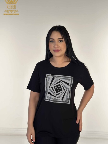 Toptan Kadın Bluz Kısa Kol Siyah - 79531 | KAZEE - Kazee