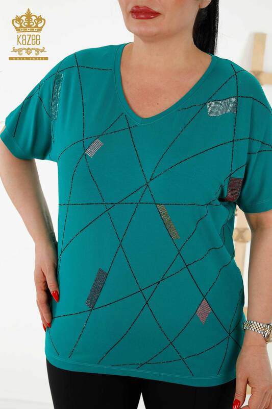 Toptan Kadın Bluz Kısa Kol Yeşil - 79288 | KAZEE