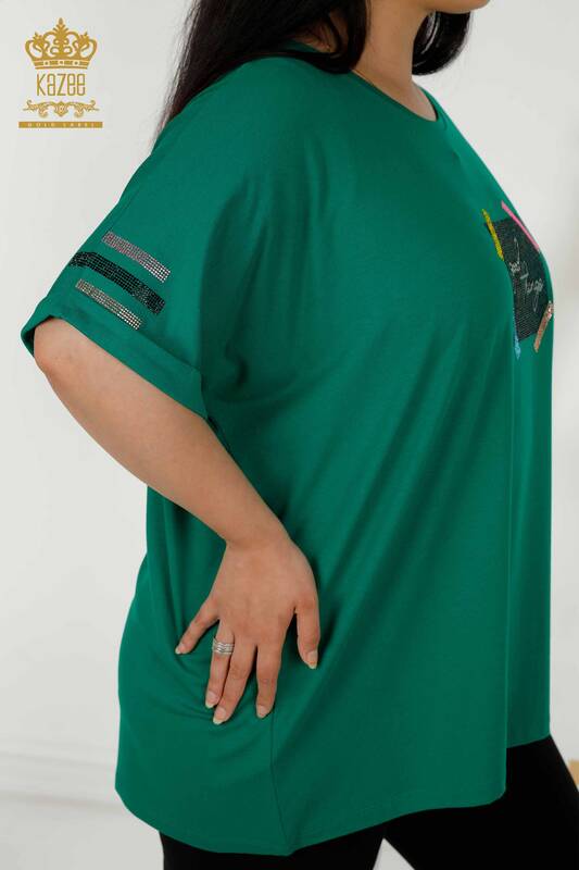 Toptan Kadın Bluz Kısa Kol Yeşil - 79323 | KAZEE