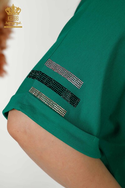 Toptan Kadın Bluz Kısa Kol Yeşil - 79323 | KAZEE - Thumbnail