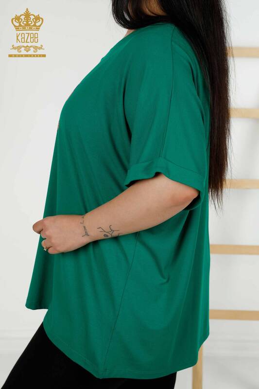 Toptan Kadın Bluz Kısa Kol Yeşil - 79323 | KAZEE