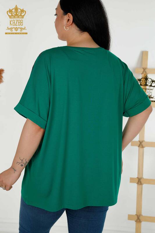 Toptan Kadın Bluz Kısa Kol Yeşil - 79324 | KAZEE