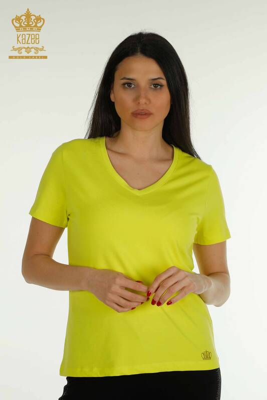 Toptan Kadın Bluz Kısa Kollu Sarı - 79561 | KAZEE
