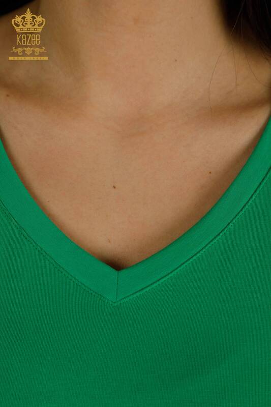 Toptan Kadın Bluz Kısa Kollu Yeşil - 79561 | KAZEE