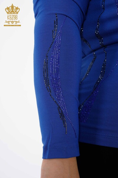 Toptan Kadın Bluz Kol Detaylı Çizgi Taş İşlemeli - 79024 | KAZEE - Thumbnail