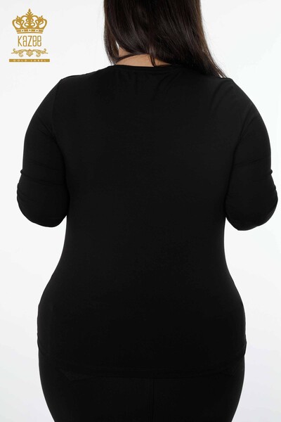 Toptan Kadın Bluz Kol Detaylı Çizgi Taş İşlemeli - 79024 | KAZEE - Thumbnail