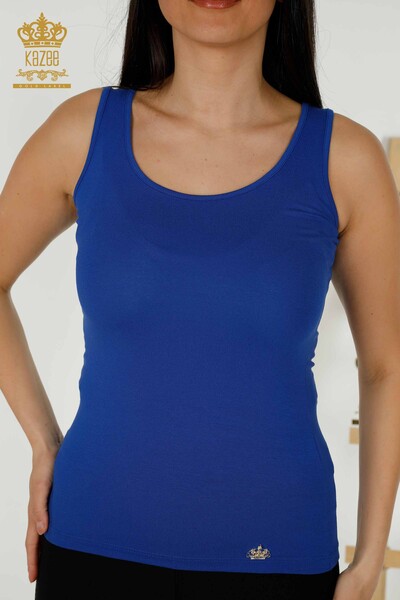 Toptan Kadın Bluz Kolsuz Basic Saks - 79262 | KAZEE - Thumbnail