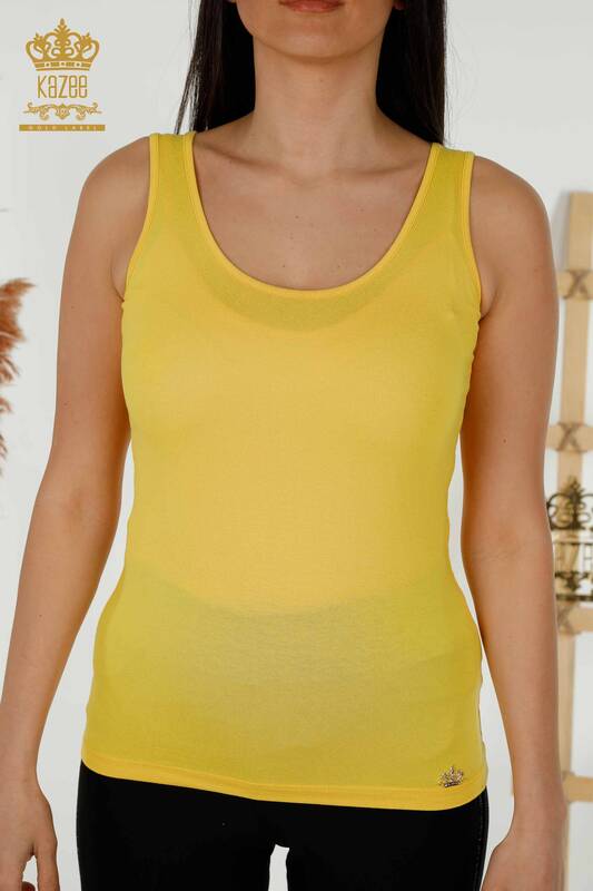 Toptan Kadın Bluz Kolsuz Basic Sarı - 79262 | KAZEE