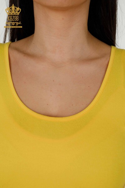 Toptan Kadın Bluz Kolsuz Basic Sarı - 79262 | KAZEE - Thumbnail