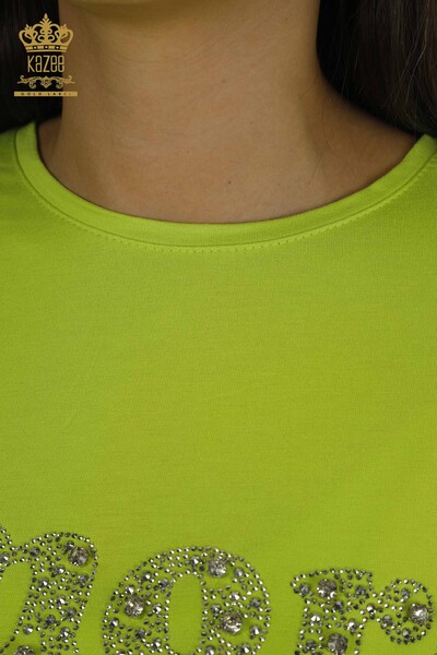 Toptan Kadın Bluz Kristal Taş İşlemeli Fıstık Yeşil - 2402-231049 | S&M - Thumbnail