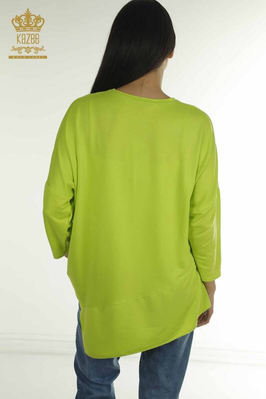 Toptan Kadın Bluz Kristal Taş İşlemeli Fıstık Yeşil - 2402-231049 | S&M