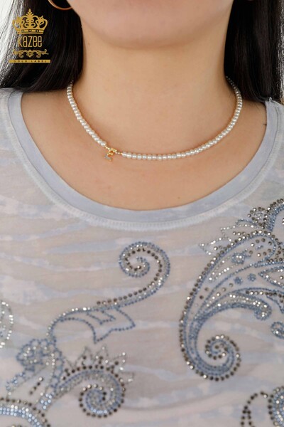 Toptan Kadın Bluz Kristal Taş İşlemeli İndigo - 79125 | KAZEE - Thumbnail