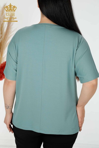 Toptan Kadın Bluz Kristal Taş İşlemeli Mint - 78835 | KAZEE - 6
