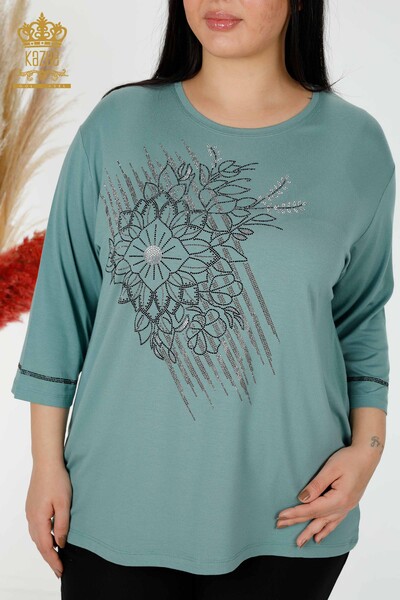 Toptan Kadın Bluz Kristal Taş İşlemeli Mint - 78944 | KAZEE - Kazee (1)