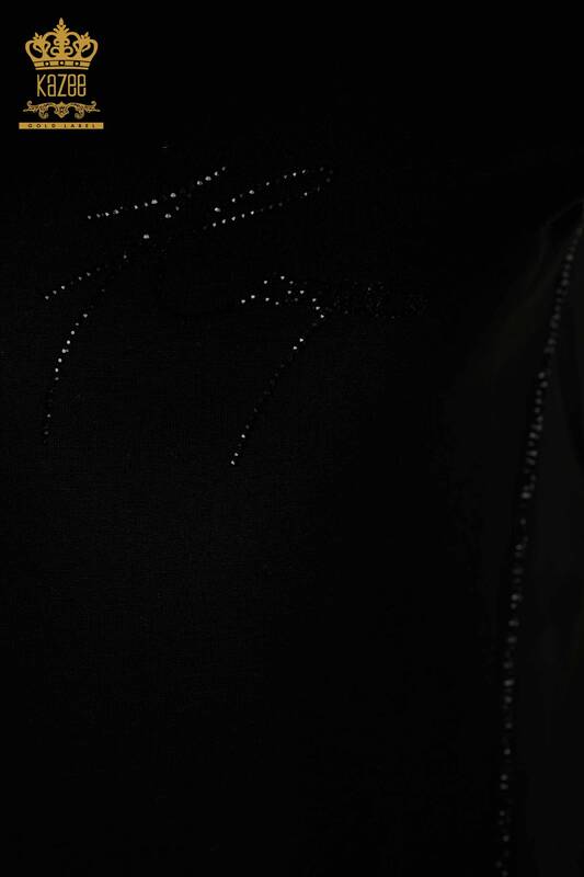 Toptan Kadın Bluz Kristal Taş İşlemeli Siyah - 79232 | KAZEE