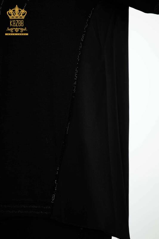 Toptan Kadın Bluz Kristal Taş İşlemeli Siyah - 79232 | KAZEE