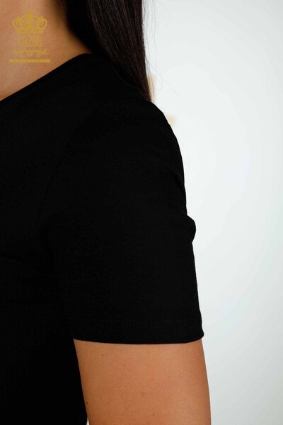 Toptan Kadın Bluz Kristal Taş İşlemeli Siyah - 79354 | KAZEE - Thumbnail