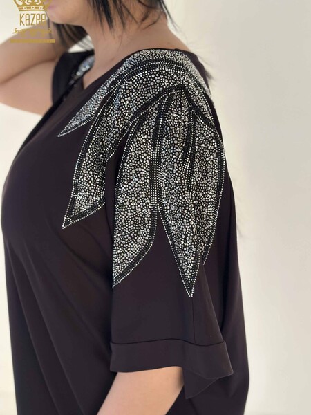 Toptan Kadın Bluz Kristal Taş İşlemeli Siyah - 79580 | KAZEE - 3