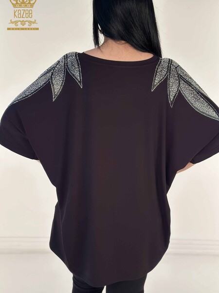 Toptan Kadın Bluz Kristal Taş İşlemeli Siyah - 79580 | KAZEE - 4