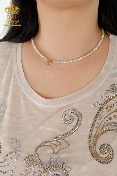 Toptan Kadın Bluz Kristal Taş İşlemeli Vizon - 79125 | KAZEE - Thumbnail