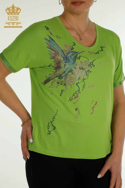 Toptan Kadın Bluz Kuş Desenli Yeşil - 79296 | KAZEE