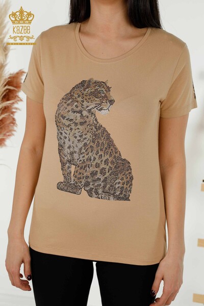 Toptan Kadın Bluz Leopar Desenli Bej - 78942 | KAZEE - 2