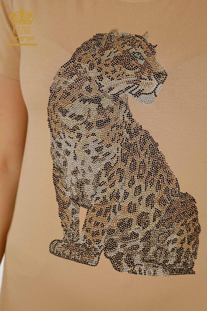 Toptan Kadın Bluz Leopar Desenli Bej - 78942 | KAZEE - 3