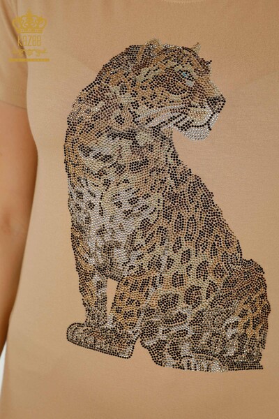 Toptan Kadın Bluz Leopar Desenli Bej - 78942 | KAZEE - 3