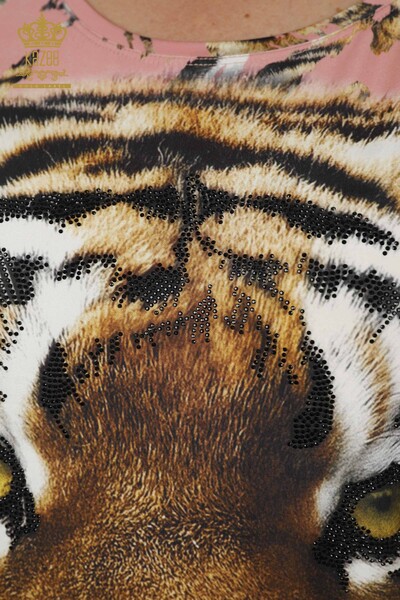 Toptan Kadın Bluz Leopar Desenli Gül Kurusu - 77748 | KAZEE - 3