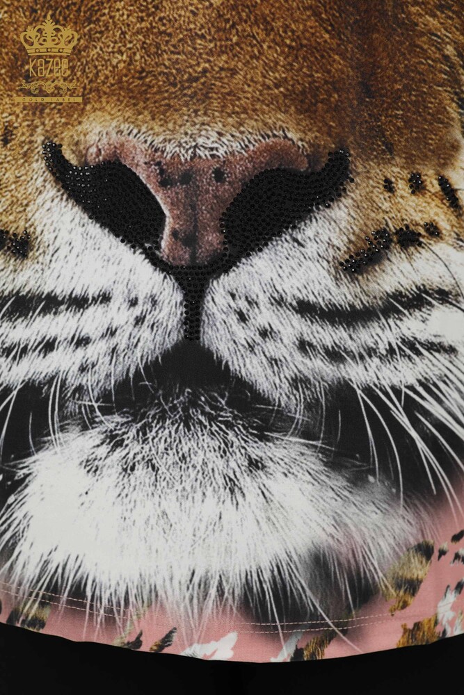 Toptan Kadın Bluz Leopar Desenli Gül Kurusu - 77748 | KAZEE - 4