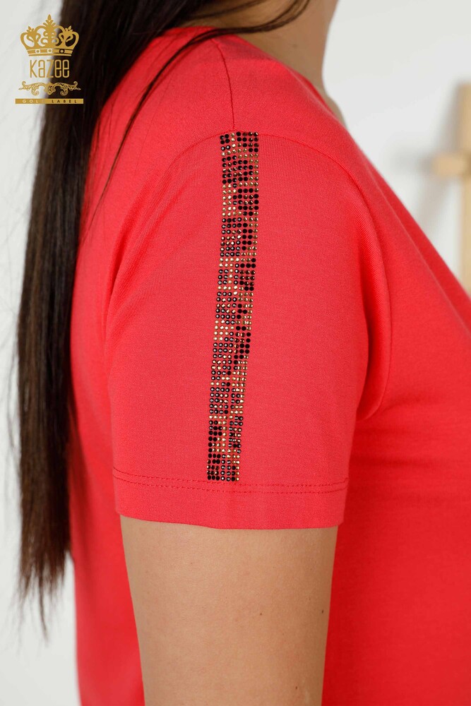 Toptan Kadın Bluz Leopar Desenli Mercan - 78942 | KAZEE - 5