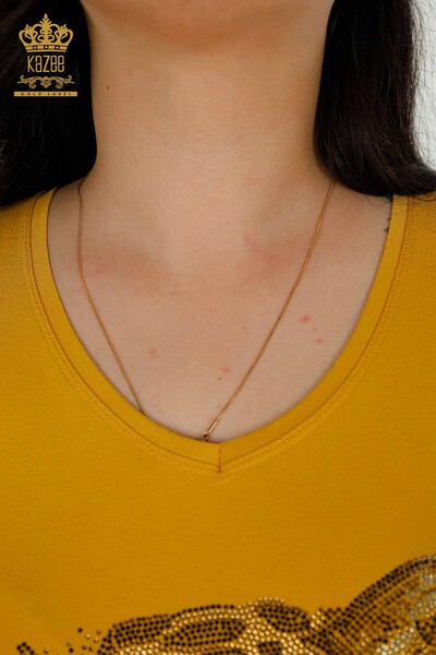 Toptan Kadın Bluz Leopar Desenli Safran - 79040 | KAZEE - 4