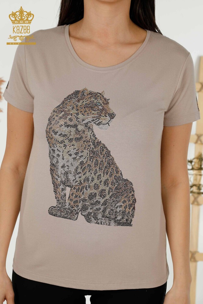 Toptan Kadın Bluz Leopar Desenli Vizon - 78942 | KAZEE - 2