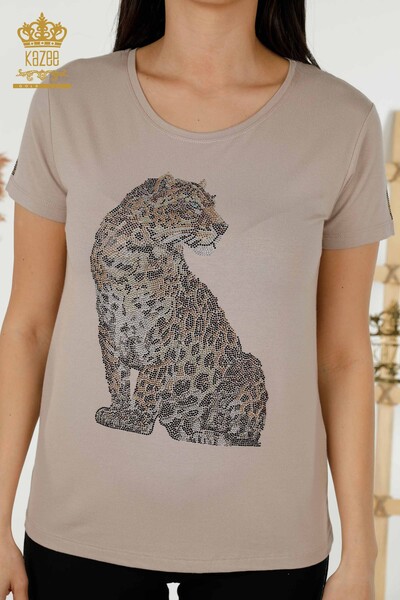 Toptan Kadın Bluz Leopar Desenli Vizon - 78942 | KAZEE - 2