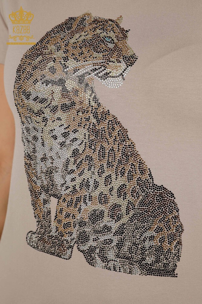 Toptan Kadın Bluz Leopar Desenli Vizon - 78942 | KAZEE - 3