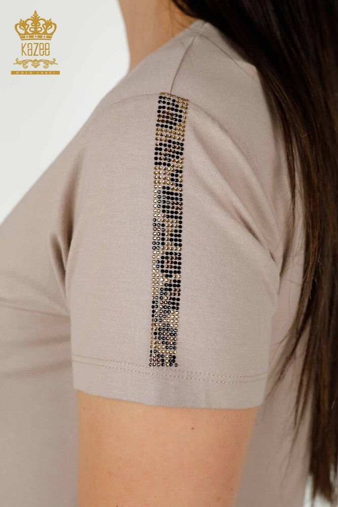 Toptan Kadın Bluz Leopar Desenli Vizon - 78942 | KAZEE - 5
