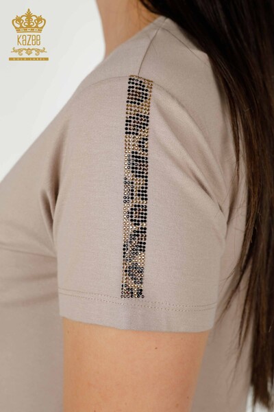 Toptan Kadın Bluz Leopar Desenli Vizon - 78942 | KAZEE - 5
