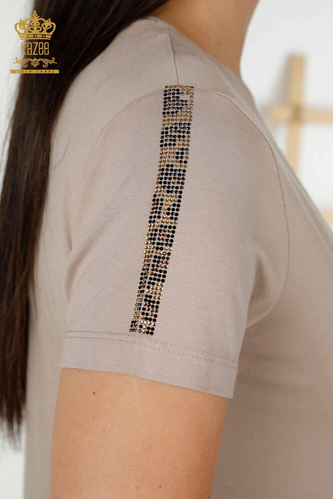Toptan Kadın Bluz Leopar Desenli Vizon - 78942 | KAZEE - 6
