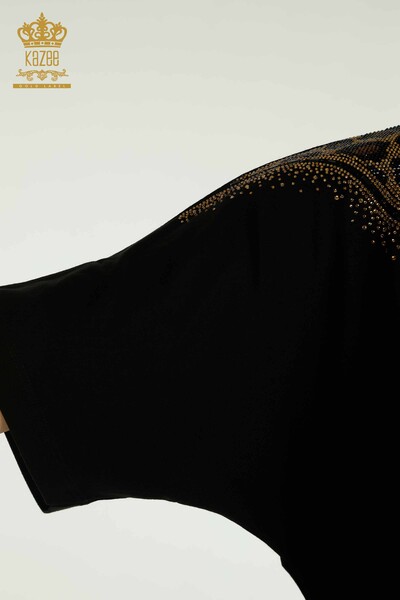 Toptan Kadın Bluz Leopar Nakışlı Siyah - 79367 | KAZEE - Thumbnail