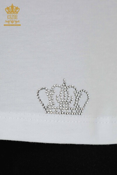 Toptan Kadın Bluz Logolu Beyaz - 79560 | KAZEE - Thumbnail