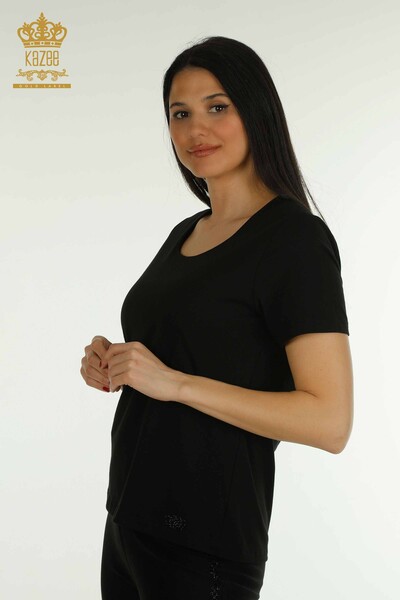 Toptan Kadın Bluz Logolu Siyah - 79560 | KAZEE - Thumbnail